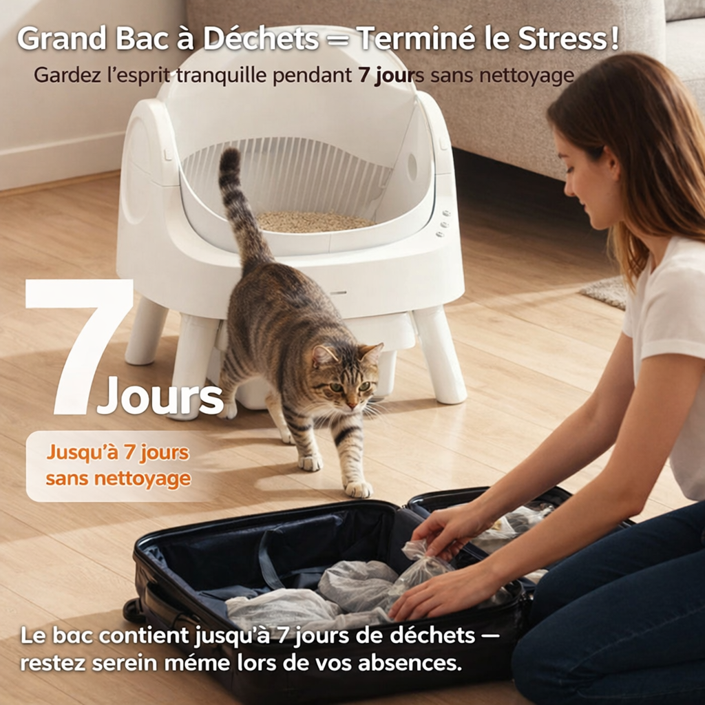 Litière Automatique — Bac à litière connecté auto-nettoyant, design silencieux